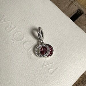 Pandora great shape sparkling red disc double dangle circle crystal pave charm